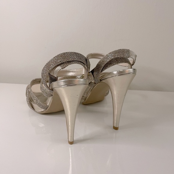 NEW! Glint glitter gold beige ankle wrap heeled platform sandals. Size 11. - Picture 7 of 9